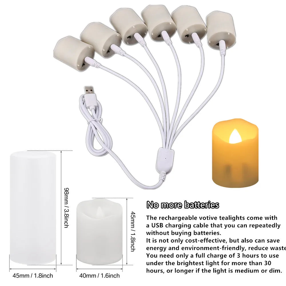 Rechargeable LED Candles with USB Timer Remote & Flickering Flames