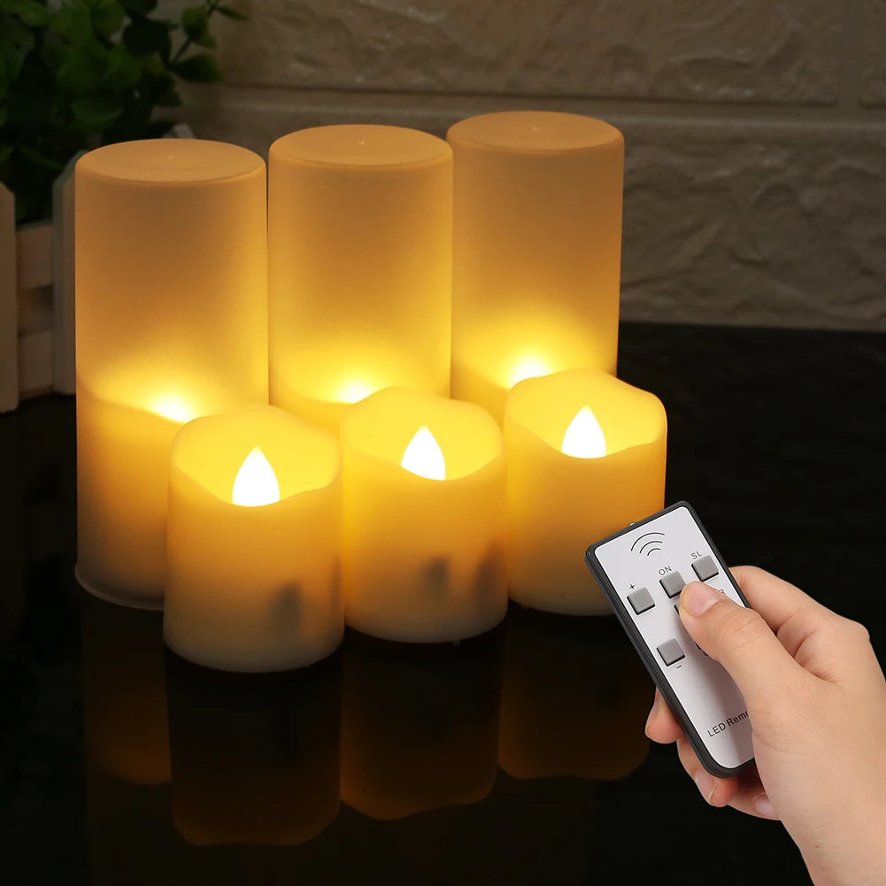 Rechargeable LED Candles with USB Timer Remote & Flickering Flames