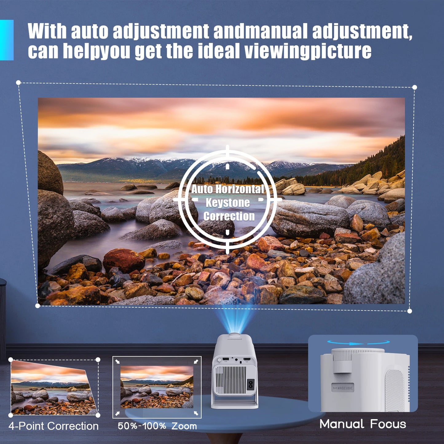 Magcubic Netflix Officially Licensed Android Mini Projector With 1080P 500ANSI Dual WiFi BT5.2 Voice