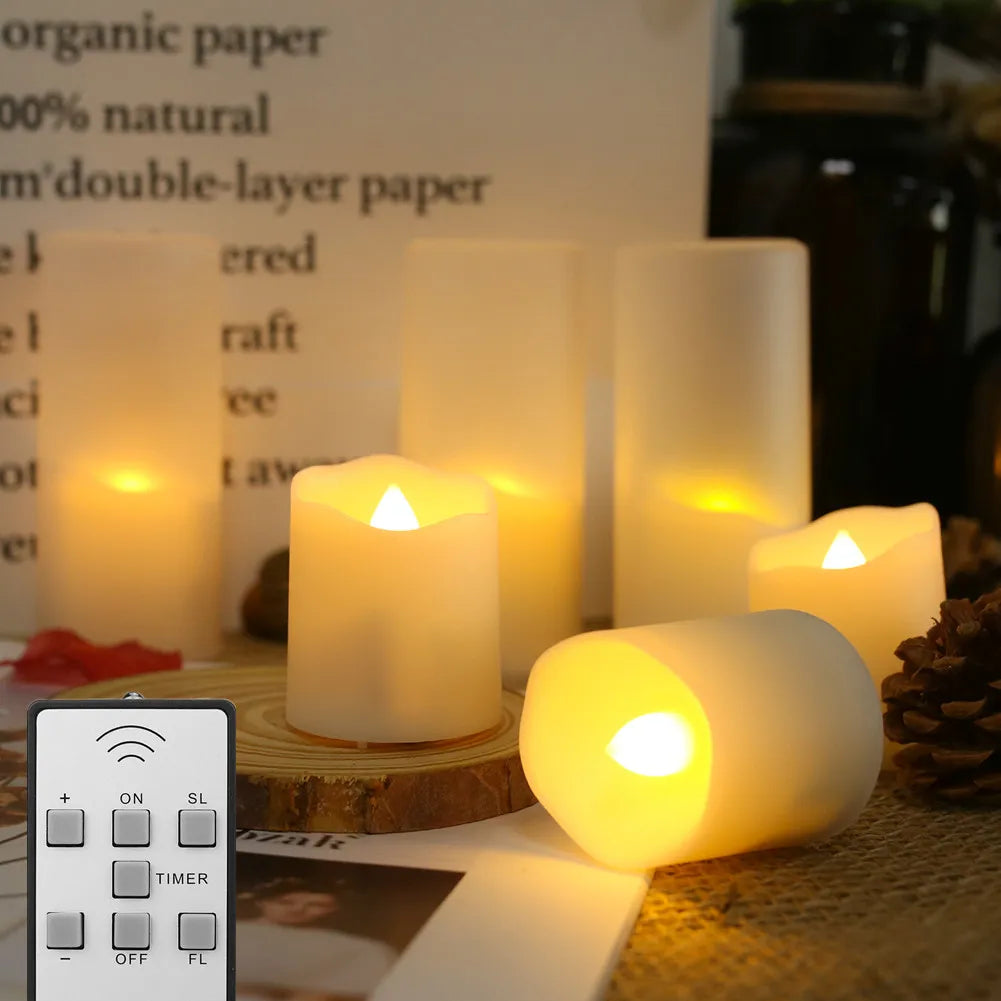 Rechargeable LED Candles with USB Timer Remote & Flickering Flames