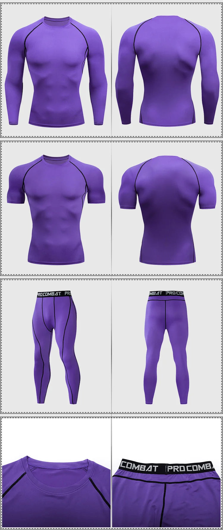 2pcs Men's Compression Sportswear Suit GYM Tight Sports Yoga Sets Workout Jogging MMA Fitness Clothing Tracksuit Pants Sporting