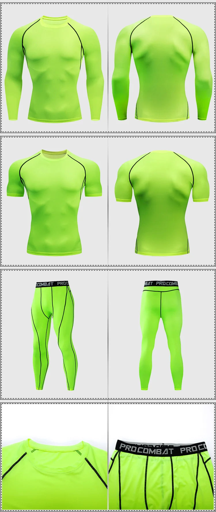 2pcs Men's Compression Sportswear Suit GYM Tight Sports Yoga Sets Workout Jogging MMA Fitness Clothing Tracksuit Pants Sporting