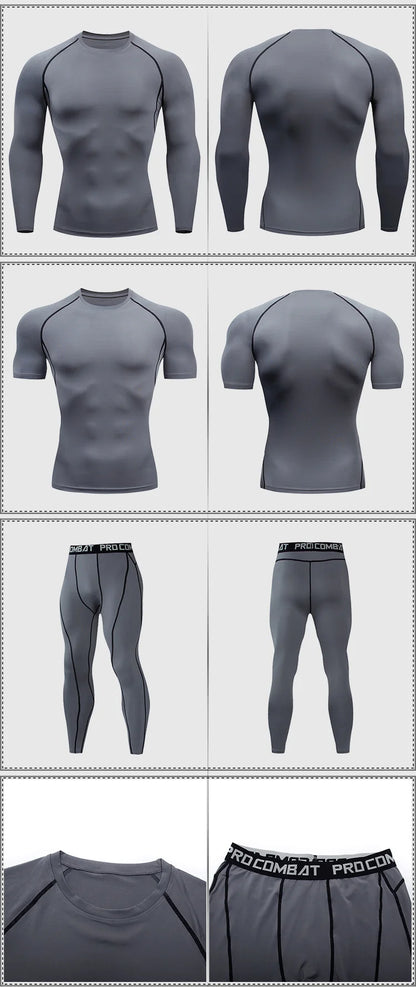 2pcs Men's Compression Sportswear Suit GYM Tight Sports Yoga Sets Workout Jogging MMA Fitness Clothing Tracksuit Pants Sporting