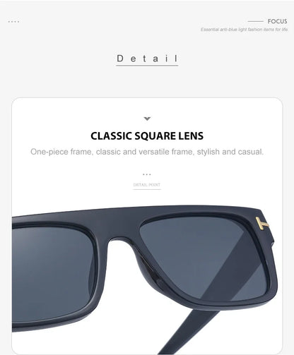 Fashion Vintage Square Men's Sunglasses 2024 Luxury Brand Designer Big Frame Women Sun Glasses Rectangle Flat Top Black Shades