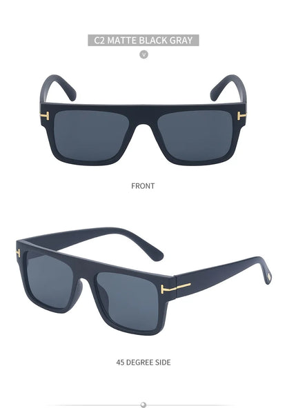 Fashion Vintage Square Men's Sunglasses 2024 Luxury Brand Designer Big Frame Women Sun Glasses Rectangle Flat Top Black Shades