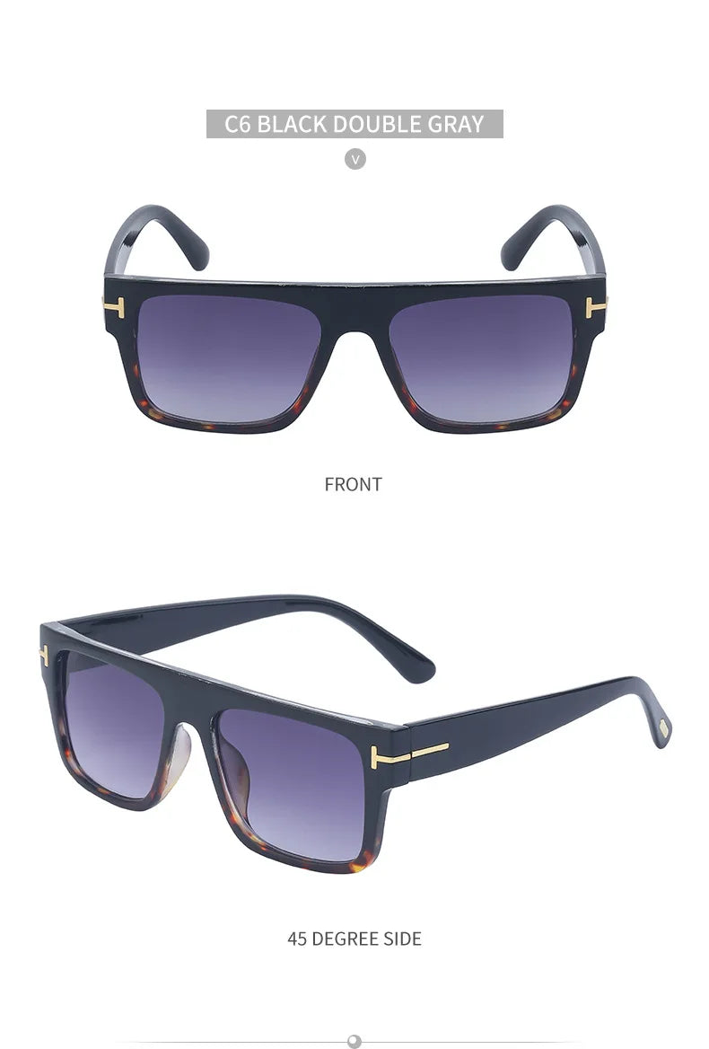 Fashion Vintage Square Men's Sunglasses 2024 Luxury Brand Designer Big Frame Women Sun Glasses Rectangle Flat Top Black Shades