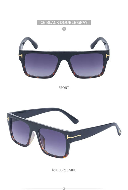 Fashion Vintage Square Men's Sunglasses 2024 Luxury Brand Designer Big Frame Women Sun Glasses Rectangle Flat Top Black Shades