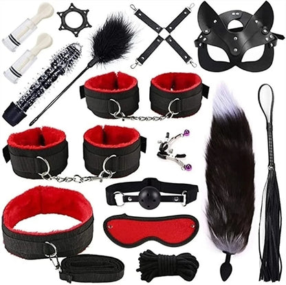 Genuine Leather Bondage Set Fetish Handcuffs Collar Gag Whip Erotic Sex Toys For Women