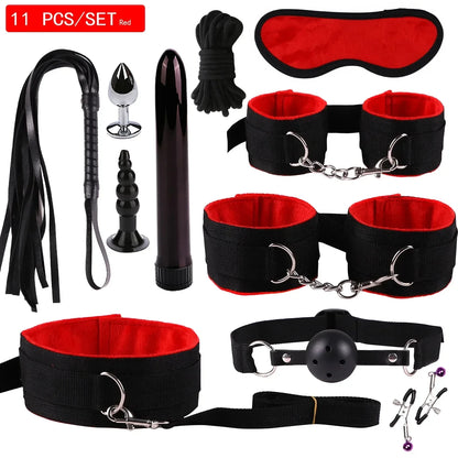 Genuine Leather Bondage Set Fetish Handcuffs Collar Gag Whip Erotic Sex Toys For Women