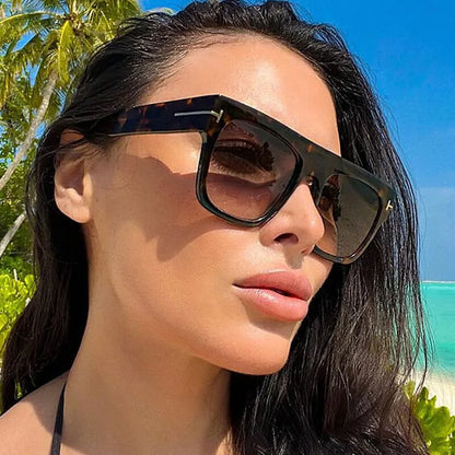 Fashion Vintage Square Men's Sunglasses 2024 Luxury Brand Designer Big Frame Women Sun Glasses Rectangle Flat Top Black Shades