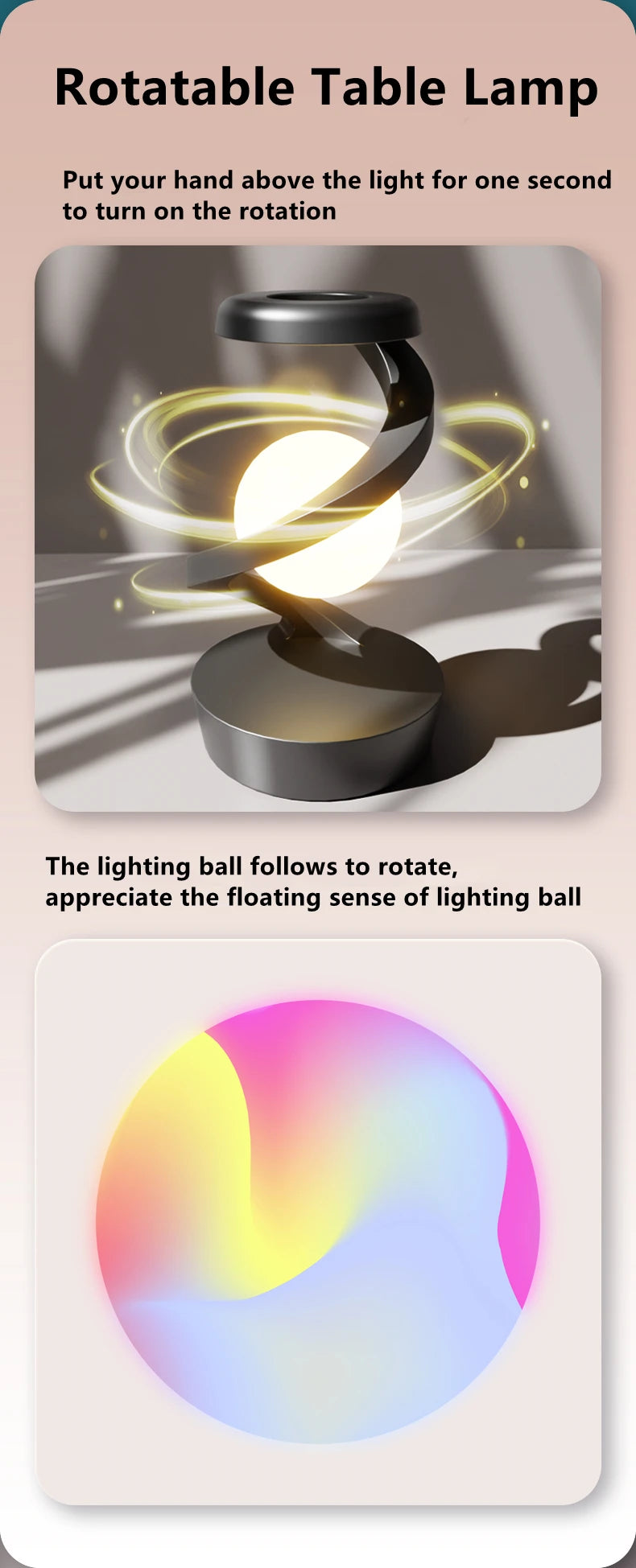 Rotating Color Changing Floating Table lamp, with 15W Mobile Phone Wireless Charger