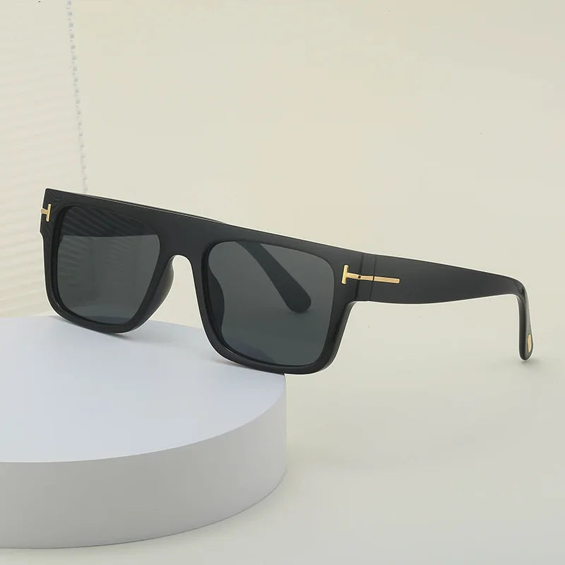 Fashion Vintage Square Men's Sunglasses 2024 Luxury Brand Designer Big Frame Women Sun Glasses Rectangle Flat Top Black Shades
