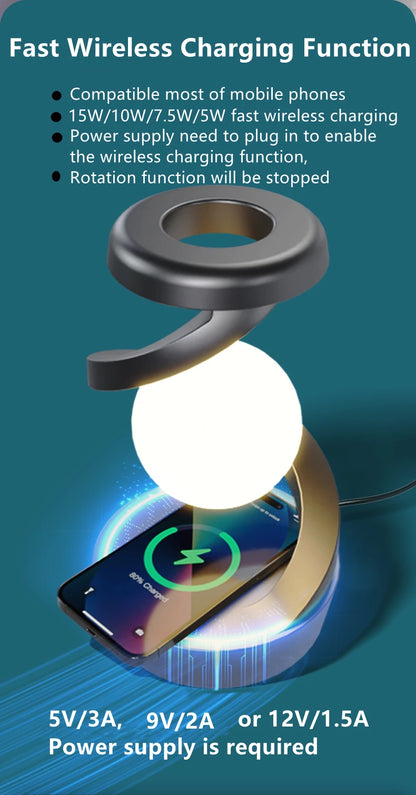 Rotating Color Changing Floating Table lamp, with 15W Mobile Phone Wireless Charger