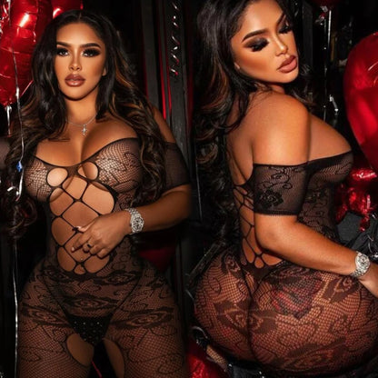 Hot Black Sexy Lingerie Crotchless Transparent Fishnet Bodystockings