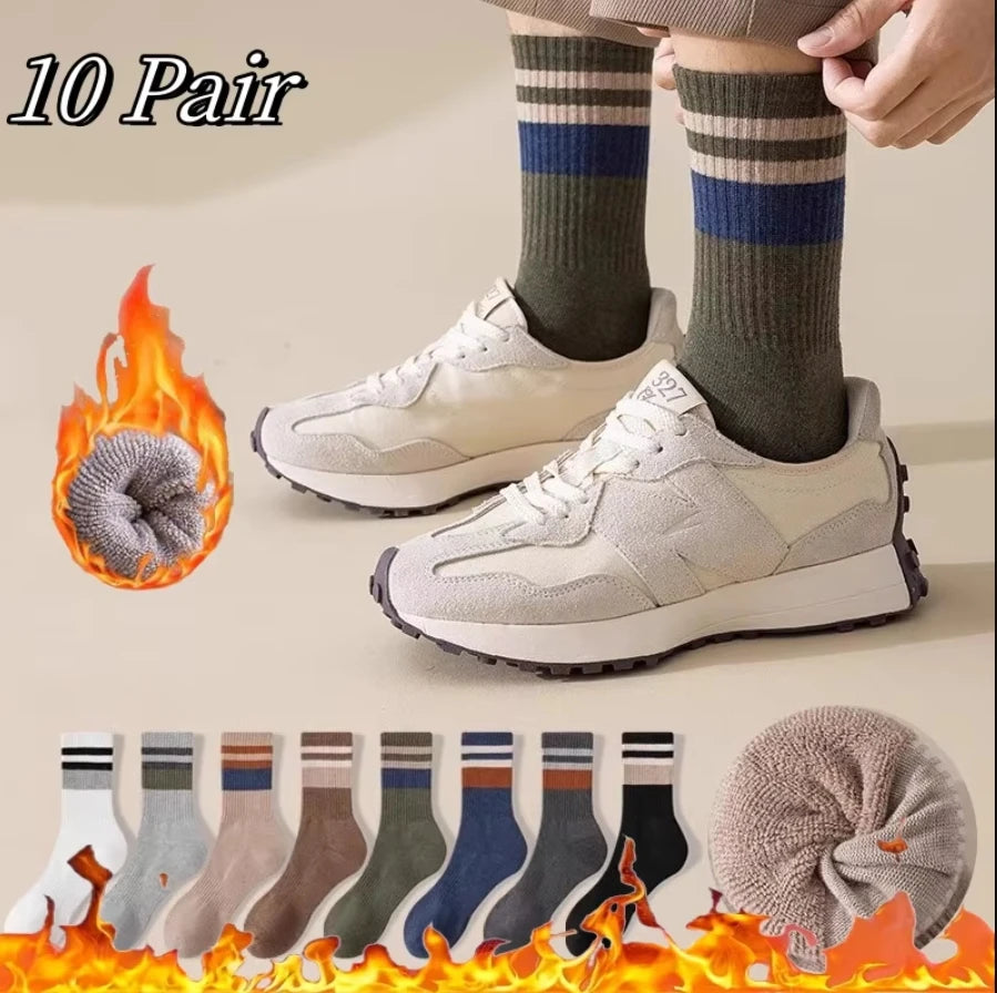 5 Pairs Of Men's Socks, Autumn And Winter Vintage Athletic Style