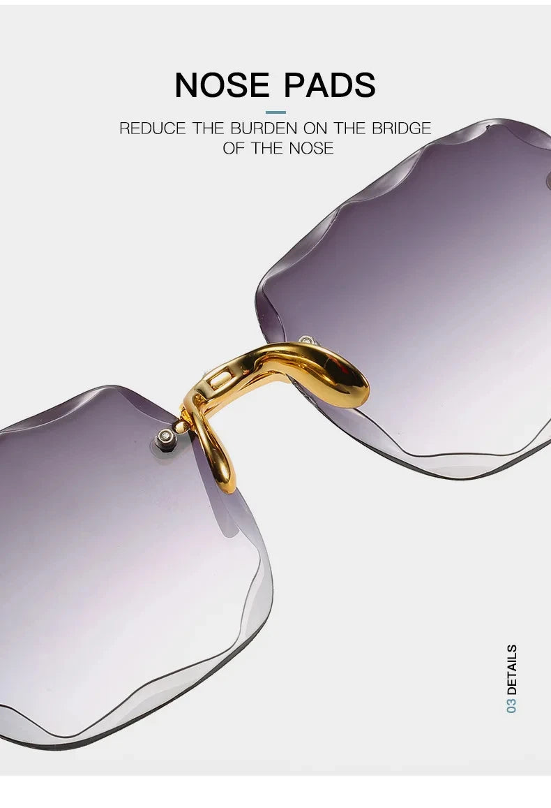 Women's Rimless Vintage looking Designer Sunglasses with Gradient Lenses