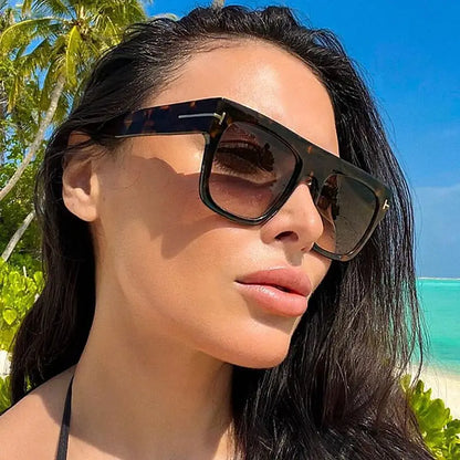 Fashion Vintage Square Men's Sunglasses 2024 Luxury Brand Designer Big Frame Women Sun Glasses Rectangle Flat Top Black Shades