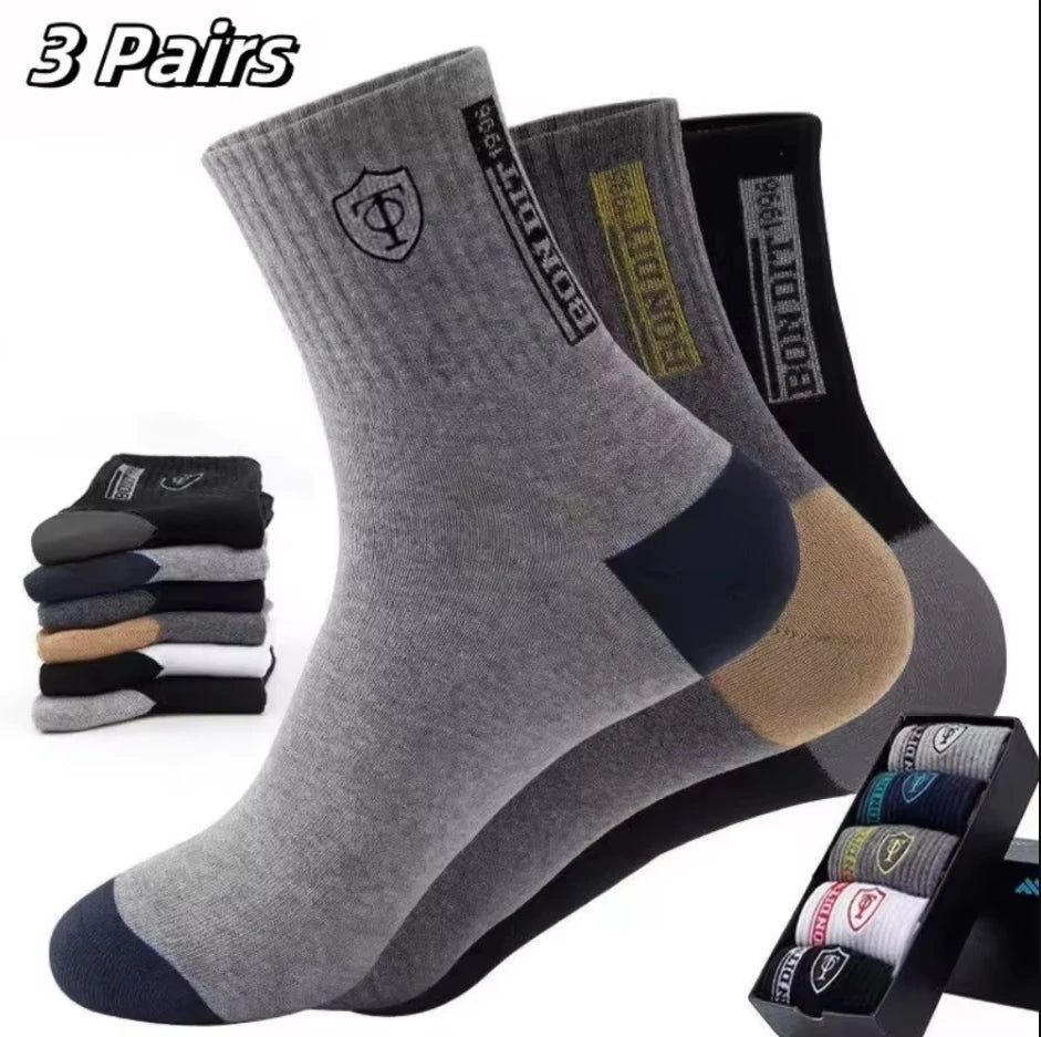 5 Pairs Of Men's Socks, Autumn And Winter Vintage Athletic Style