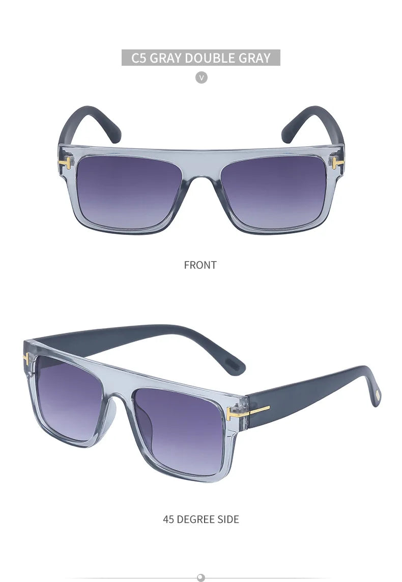 Fashion Vintage Square Men's Sunglasses 2024 Luxury Brand Designer Big Frame Women Sun Glasses Rectangle Flat Top Black Shades