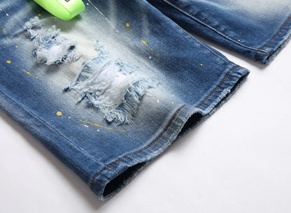 Mens Light Blue Straight Denim Shorts