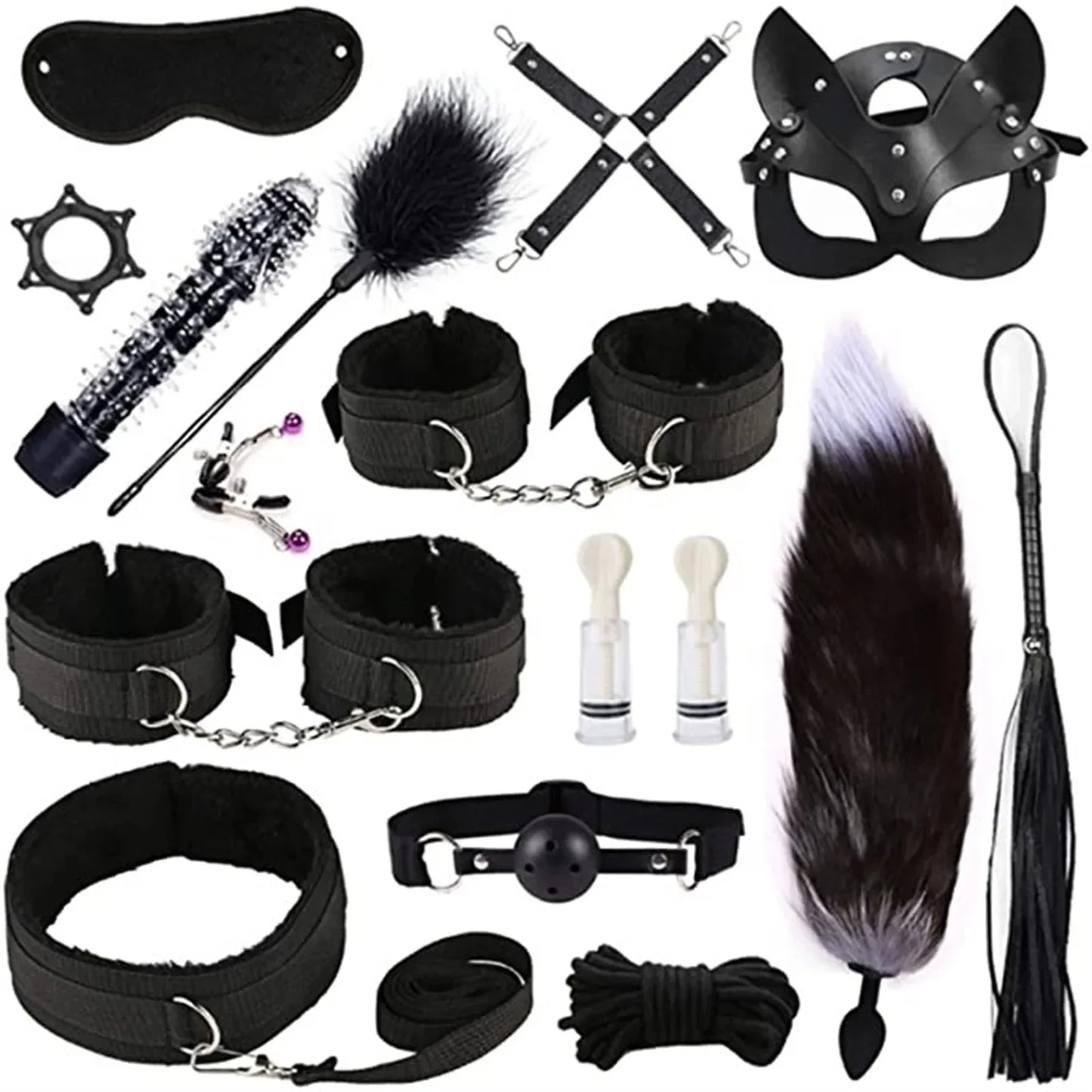 Genuine Leather Bondage Set Fetish Handcuffs Collar Gag Whip Erotic Sex Toys For Women