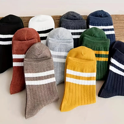 5 Pairs Of Men's Socks, Autumn And Winter Vintage Athletic Style