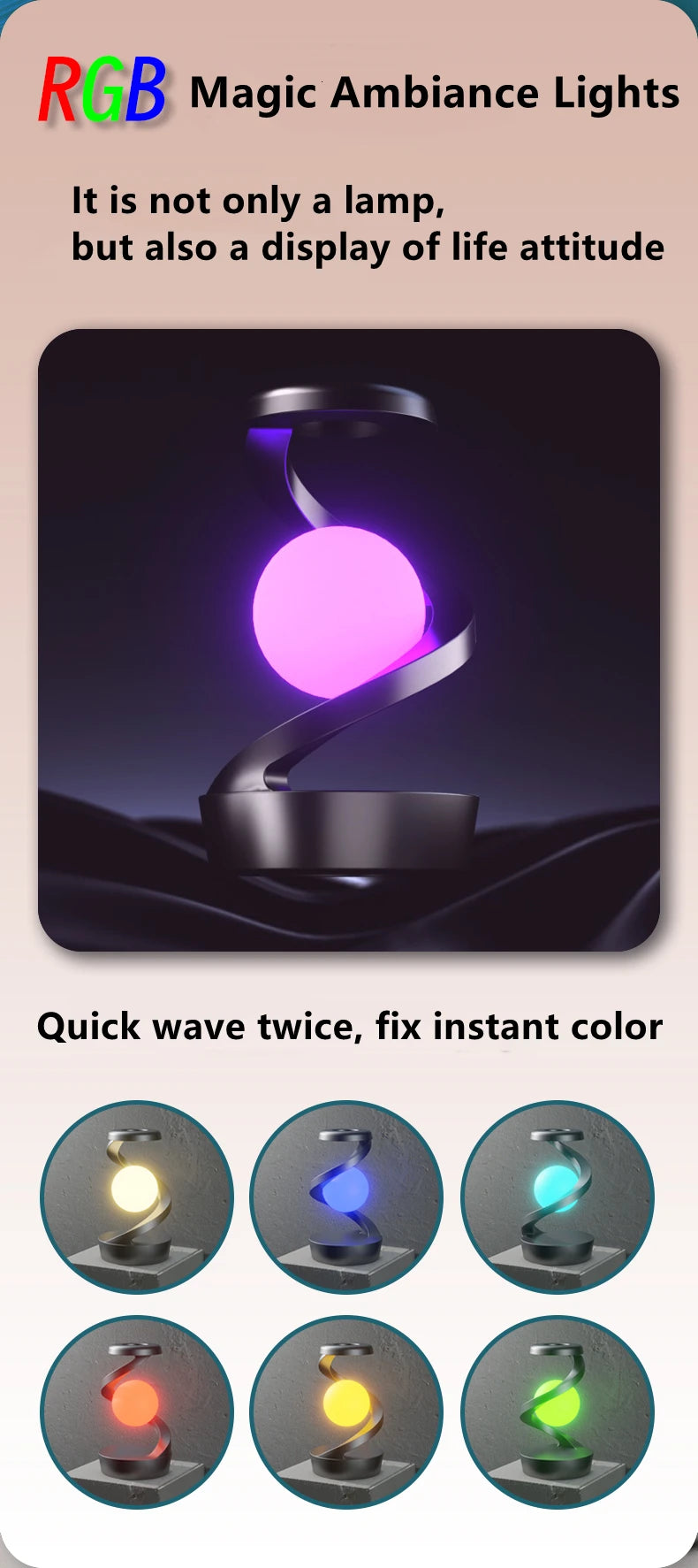Rotating Color Changing Floating Table lamp, with 15W Mobile Phone Wireless Charger