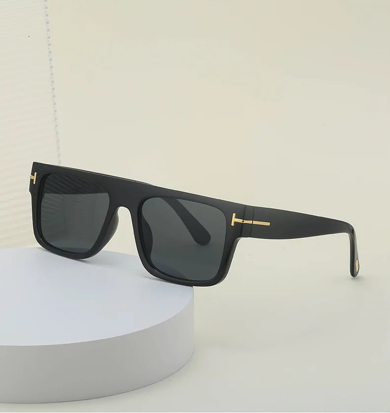 Fashion Vintage Square Men's Sunglasses 2024 Luxury Brand Designer Big Frame Women Sun Glasses Rectangle Flat Top Black Shades