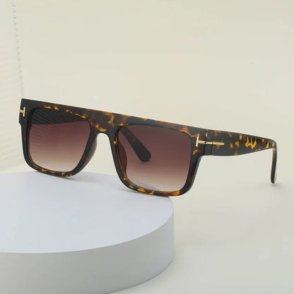 Fashion Vintage Square Men's Sunglasses 2024 Luxury Brand Designer Big Frame Women Sun Glasses Rectangle Flat Top Black Shades