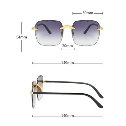 Women's Rimless Vintage looking Designer Sunglasses with Gradient Lenses