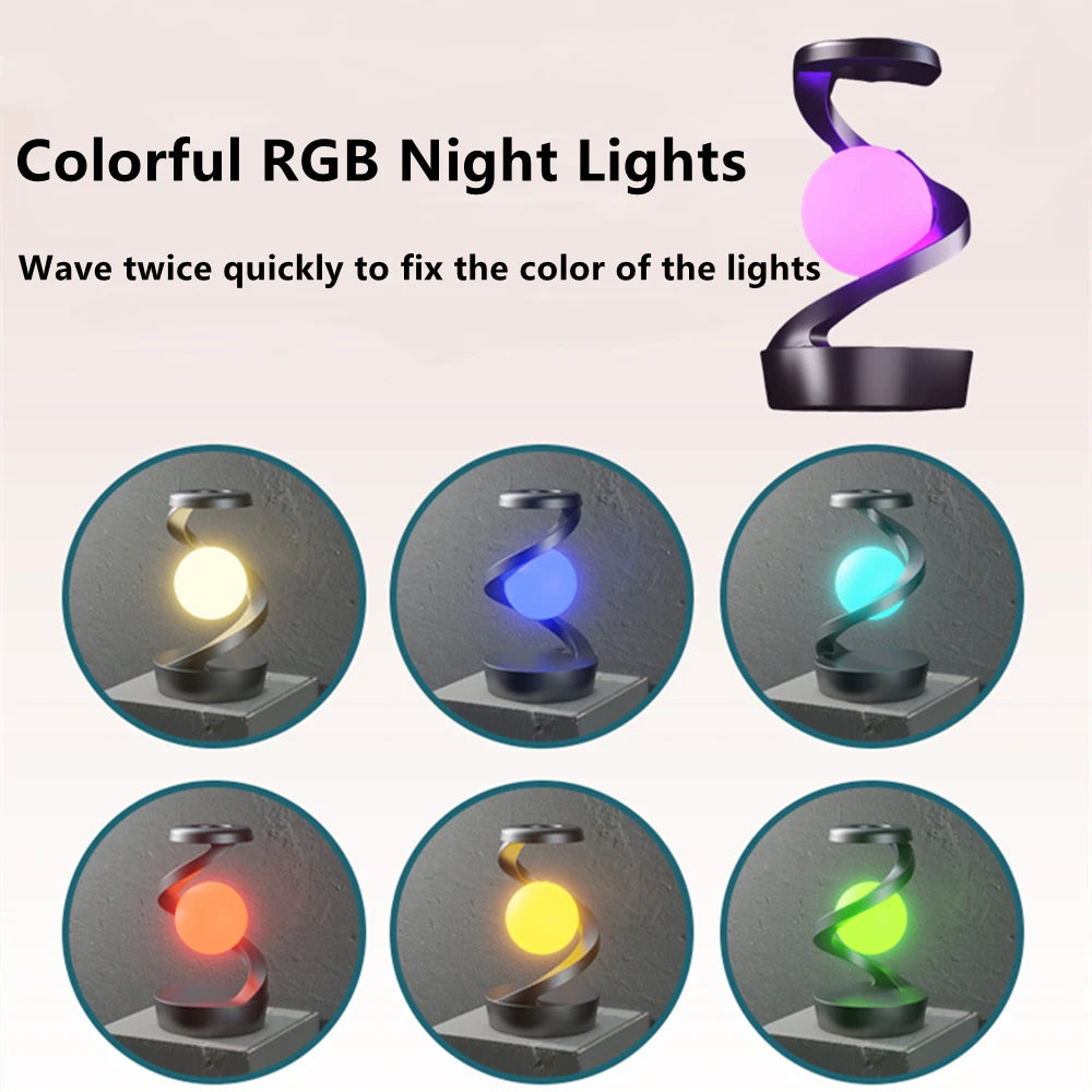 Rotating Color Changing Floating Table lamp, with 15W Mobile Phone Wireless Charger