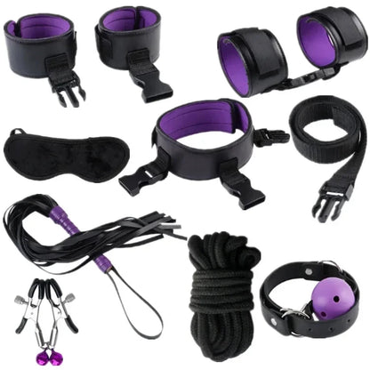 Genuine Leather Bondage Set Fetish Handcuffs Collar Gag Whip Erotic Sex Toys For Women