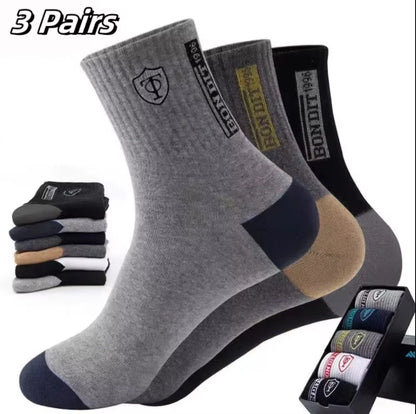 5 Pairs Of Men's Socks, Autumn And Winter Vintage Athletic Style