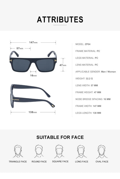 Fashion Vintage Square Men's Sunglasses 2024 Luxury Brand Designer Big Frame Women Sun Glasses Rectangle Flat Top Black Shades