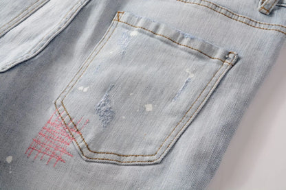 Mens Light Blue Straight Denim Shorts