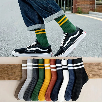 5 Pairs Of Men's Socks, Autumn And Winter Vintage Athletic Style