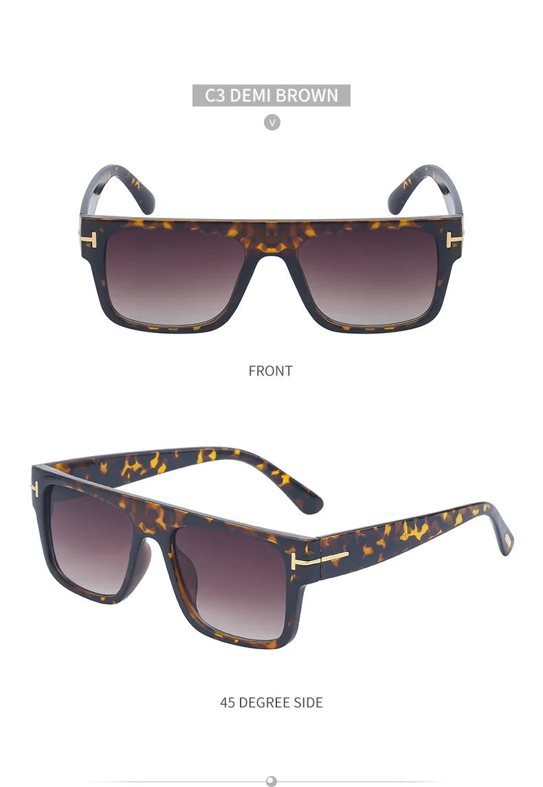 Fashion Vintage Square Men's Sunglasses 2024 Luxury Brand Designer Big Frame Women Sun Glasses Rectangle Flat Top Black Shades
