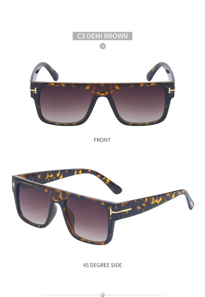 Fashion Vintage Square Men's Sunglasses 2024 Luxury Brand Designer Big Frame Women Sun Glasses Rectangle Flat Top Black Shades
