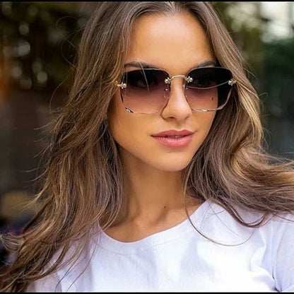 Women's Rimless Vintage looking Designer Sunglasses with Gradient Lenses