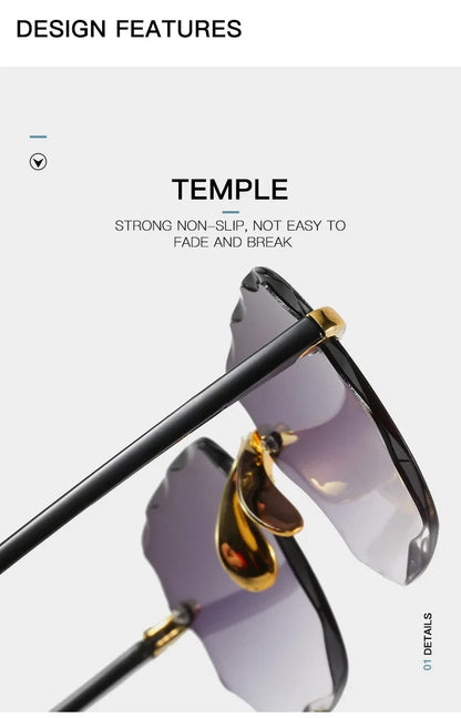 Women's Rimless Vintage looking Designer Sunglasses with Gradient Lenses