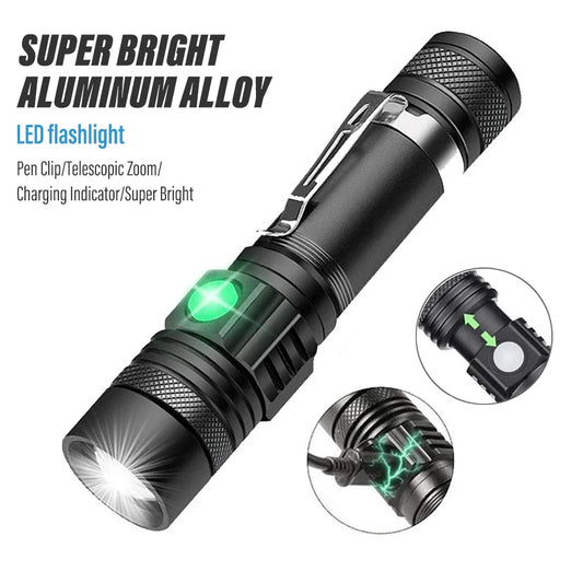 High Power USB Led Flashlight Zoomable Camping Torch