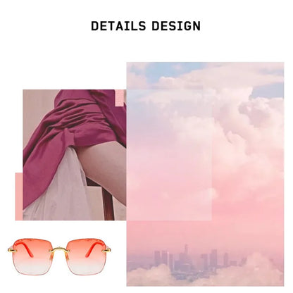 Women's Rimless Vintage looking Designer Sunglasses with Gradient Lenses