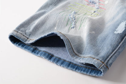 Mens Light Blue Straight Denim Shorts