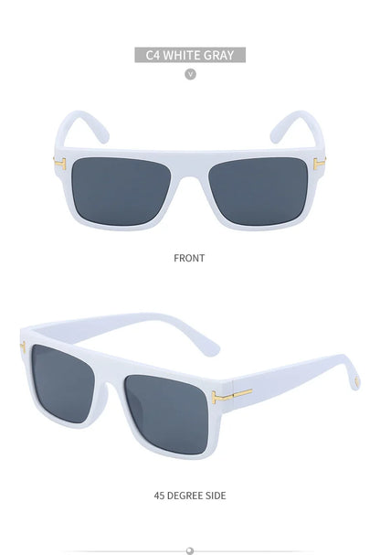 Fashion Vintage Square Men's Sunglasses 2024 Luxury Brand Designer Big Frame Women Sun Glasses Rectangle Flat Top Black Shades