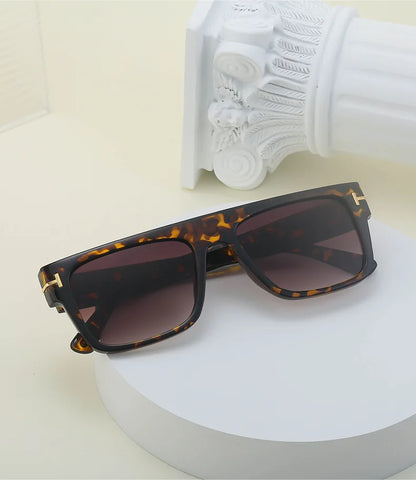 Fashion Vintage Square Men's Sunglasses 2024 Luxury Brand Designer Big Frame Women Sun Glasses Rectangle Flat Top Black Shades