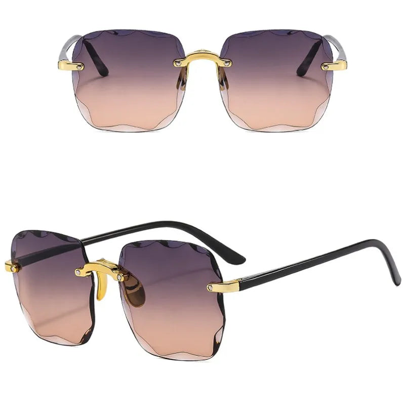Women's Rimless Vintage looking Designer Sunglasses with Gradient Lenses