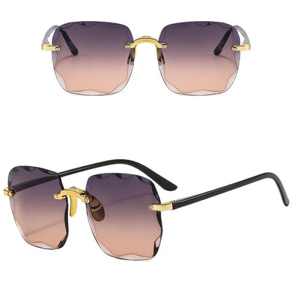Women's Rimless Vintage looking Designer Sunglasses with Gradient Lenses
