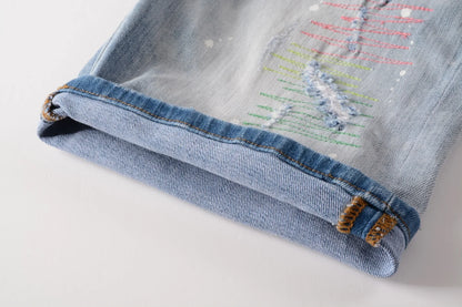 Mens Light Blue Straight Denim Shorts