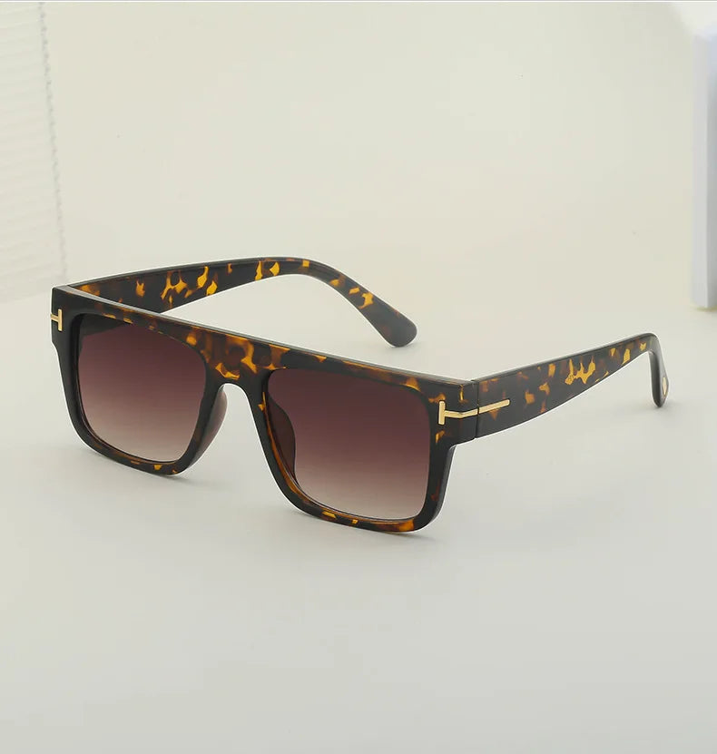 Fashion Vintage Square Men's Sunglasses 2024 Luxury Brand Designer Big Frame Women Sun Glasses Rectangle Flat Top Black Shades