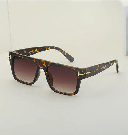 Fashion Vintage Square Men's Sunglasses 2024 Luxury Brand Designer Big Frame Women Sun Glasses Rectangle Flat Top Black Shades